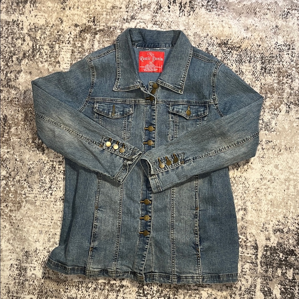 Rustic Denim Long Blue Jean Jacket Blazer 100% Cotton Stretchy Long Waisted XL